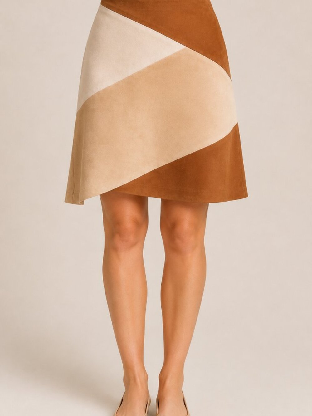 THML Elegant Brown, Tan, and Cream Faux Suede Skirt Women's Size Medium NEW